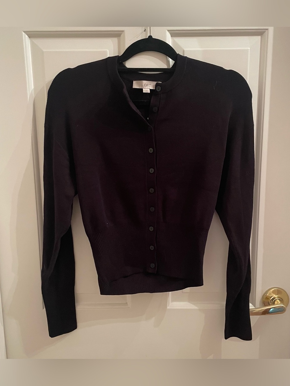 LOFT Black Women's Crewneck Button Cardigan